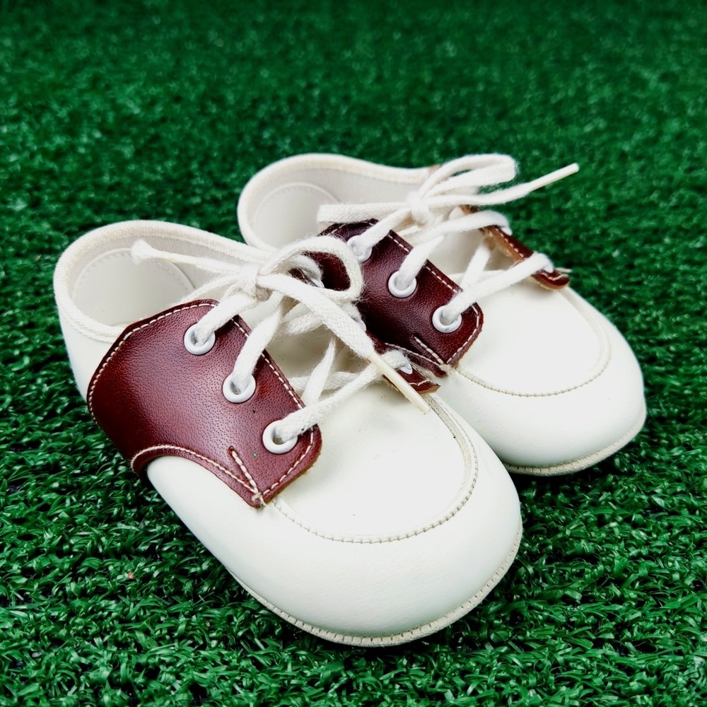 Unbranded Saddle Shoes Unisex Kids Size 2 White Brown Oxford Lace Up Pre-Walker